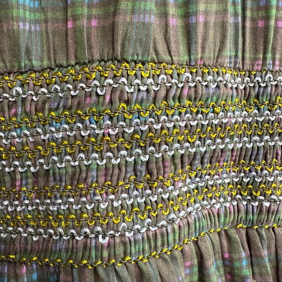 Free People maxi dress plaid embroidery ruffled cottage gingham boho smock - Picture 6 of 9